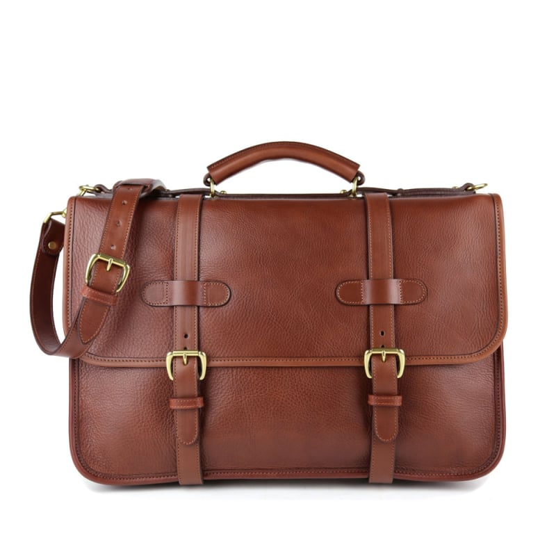 Bound Edge English Briefcase in smooth tumbled leather